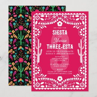 Mexikanische Florale Fiesta Rosa Three-Esta 3. Geb Einladung