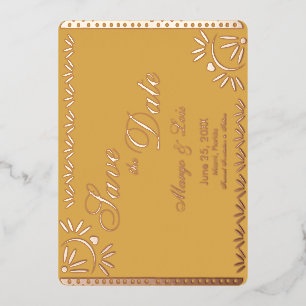 Mexikanische Florals Save the Date geprägt    Folieneinladung