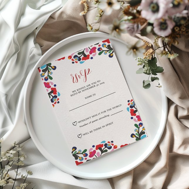 mexikanische florenfarbene Fiesta Wedding RSVP Car (Mexican Floral Colorful Fiesta Wedding RSVP Card)