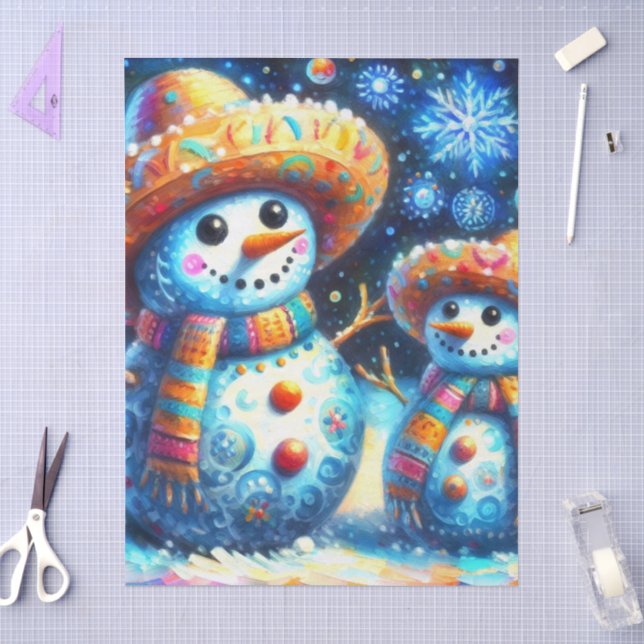 mexikanische Folk Art Snowmen Snowman Decoupage Seidenpapier (Basteln)