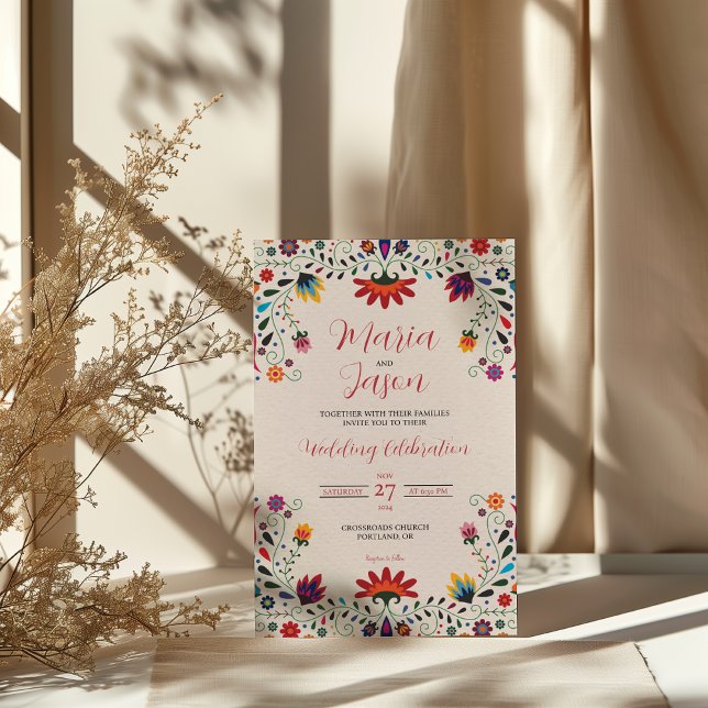 mexikanische Folkkunst Botanische Fiesta Hochzeit Einladung (Mexican Folk Art Floral Botanical Fiesta Wedding Invitation)