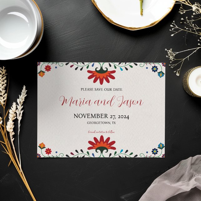 mexikanische Folkkunst Botanische Fiesta Hochzeit Save The Date (Mexican Folk Art Floral Botanical Fiesta Wedding Save The Date)
