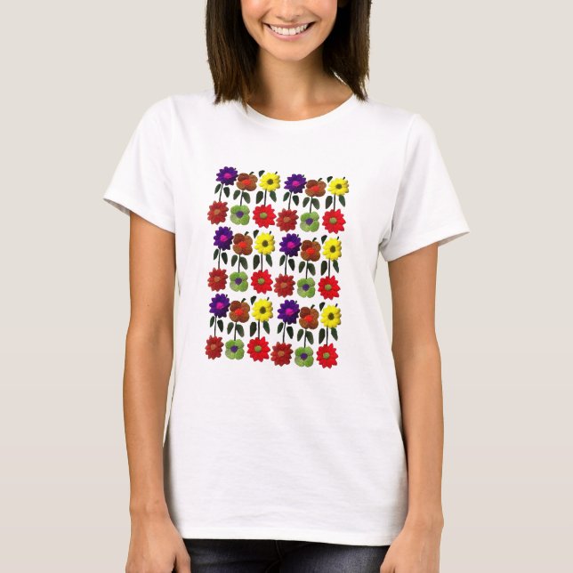 mexikanische Folkkunst, Flores, bestickte Blume T-Shirt (Vorderseite)