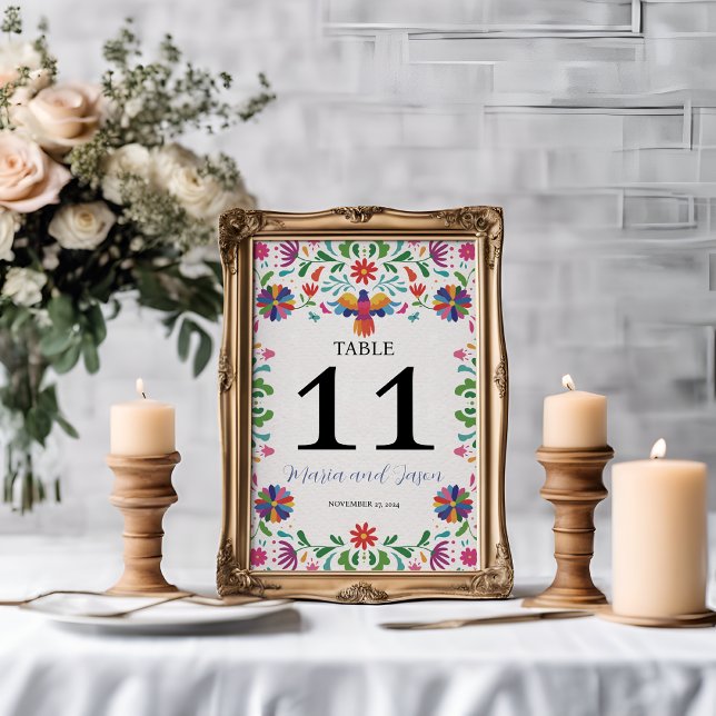 Mexikanische Folklorekunst farbenfrohe Blumenfeier Tischnummer (Mexican Folk Art Colorful Floral Fiesta Wedding Table Number)