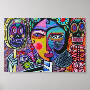 Mexikanische Frau Mirror Skeleton Poster