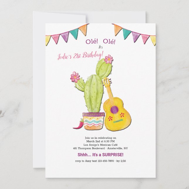 Mexikanische Gitarre Geburtstagsparty Einladung (Vorderseite)