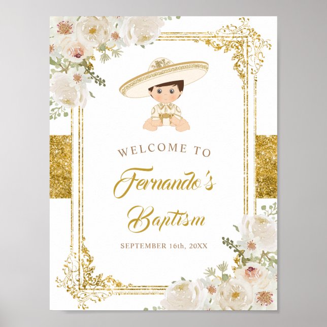 Mexikanische Gold Fiesta Boy Taufe Willkommen Poster (Vorne)