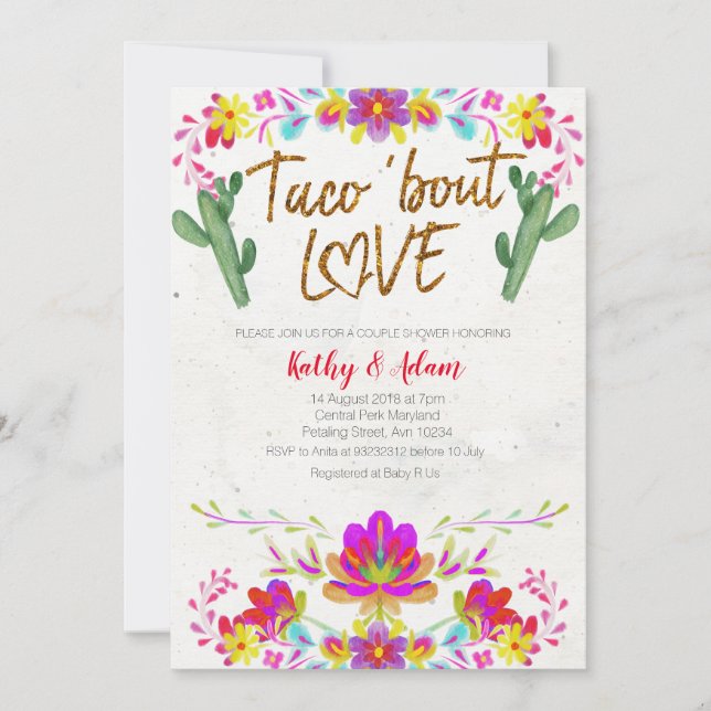 mexikanische Gold Watercolor BlumencoUPLES SHOWER Einladung (Vorderseite)