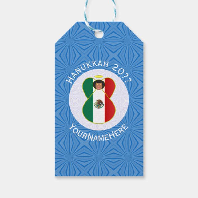 Mexikanische Hanukkah-Flagge mit Engel Personalize Geschenkanhänger (Vorderseite)