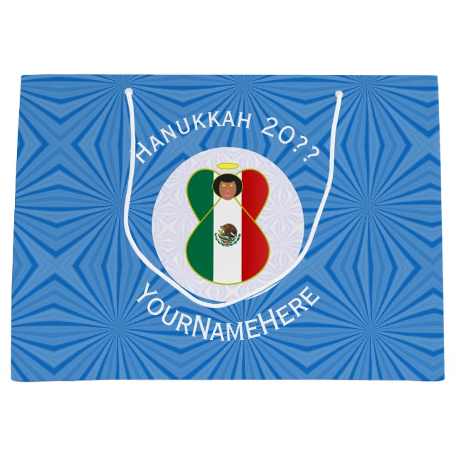 Mexikanische Hanukkah-Flagge mit Engel Personalize Große Geschenktüte (Vorderseite)