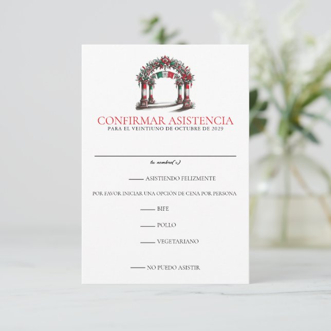 Mexikanische Hochzeitsfeier RSVP Karte (Stehend Vorderseite)