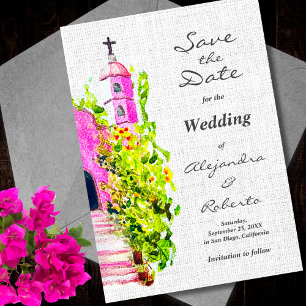 Mexikanische Hochzeitskapelle in Aquarellfarbe Ros Einladung