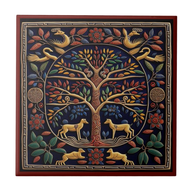 mexikanische Huichol-Kunstbaum Keramik Fliesen (Vorderseite)