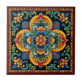 Mexikanische Huichol-Stil Blume Keramik Fliesen 10