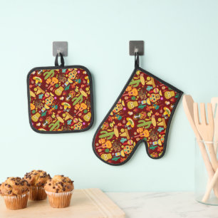 Mexikanische Icons Muster Ofenhandschuh & Topflappen-Set