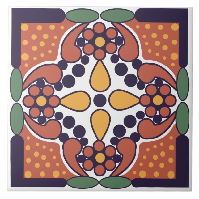 Mexikanische inspirierte BlumenKeramik-Fliese Fliese (Vorderseite)
