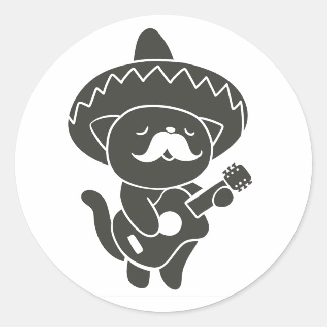 Mexikanische Katze mit Gitarre - Wählen Sie die Hi Runder Aufkleber (Vorderseite)