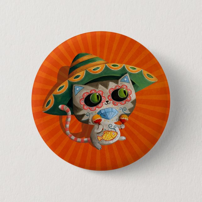 Mexikanische Katze mit Sombrero Button (Vorderseite)