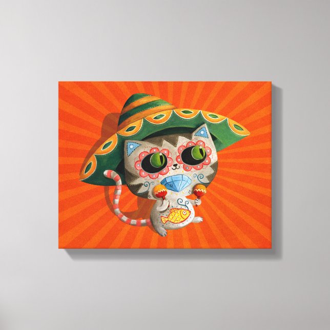 Mexikanische Katze mit Sombrero Leinwanddruck (Vorderseite)