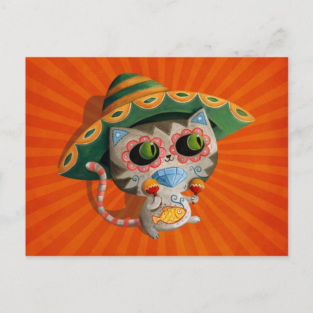 Mexikanische Katze mit Sombrero Postkarte (Vorderseite)