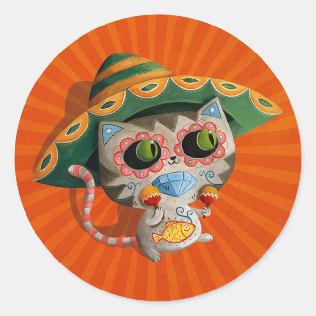 Mexikanische Katze mit Sombrero Runder Aufkleber (Vorderseite)