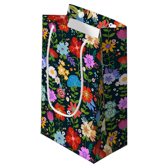 Mexikanische Kunst des Blumenvolks Kleine Geschenktüte (Vorderseite Schrägansicht)