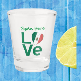 Mexikanische Liebe-Flagge auf grünem Personalisier Schnapsglas