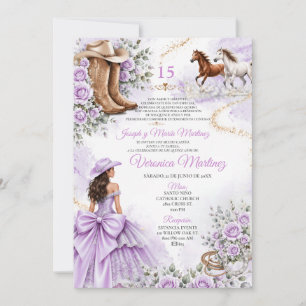 Mexikanische lila Blumenprinzessin Western 15 Años Einladung