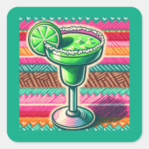 Mexikanische Margarita farbenfrohe Fiesta-Gastgesc Quadratischer Aufkleber