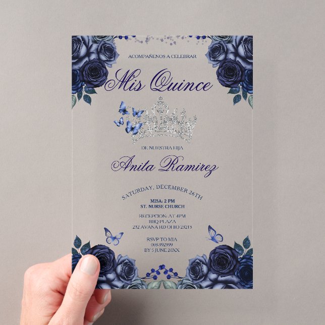 mexikanische Marine Blue Floral Silver Crown Mis Q Acryleinladungen (Insitu (Handheld))