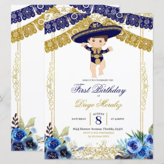 Mexikanische Marine Blue und Gold Charro Erster Ge Einladung