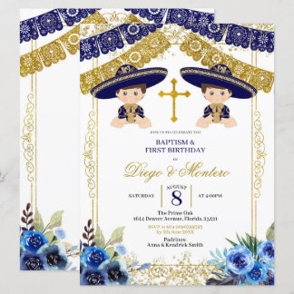 Mexikanische Marine Blue und Gold Charro Twins Ein Einladung