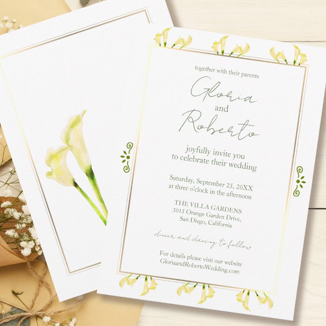 Mexikanische Minimalistische Calla Lily & Golden W Einladung (Von Creator hochgeladen)