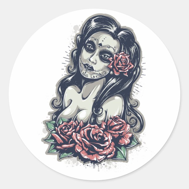 Mexikanische Muertos Lady - Tag der Toten Runder Aufkleber (Vorderseite)