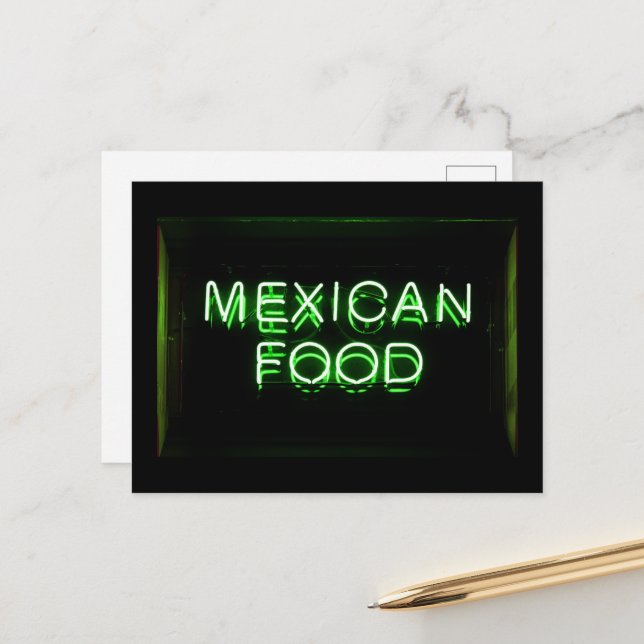 MEXIKANISCHE NAHRUNG - Grünes Neonzeichen Postkarte (Vorderseite/Rückseite Beispiel)