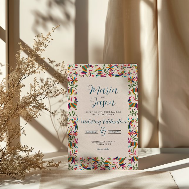 Mexikanische Otomi Tenangos farbenfrohe Volksmusik Einladung (Mexican Otomi Tenangos Colorful Folk Art Wedding Invitation)