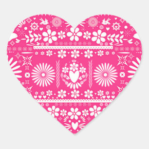 Mexikanische Picado Hot Pink Weiße Hochzeitsheirat Herz-Aufkleber