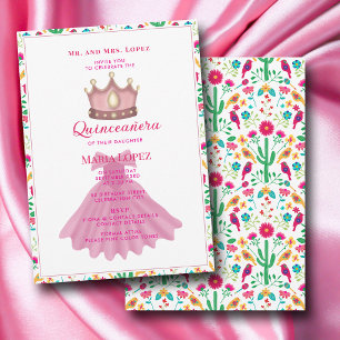 Mexikanische Quinceañera 15. Rosa Prinzessin Gebur Einladung