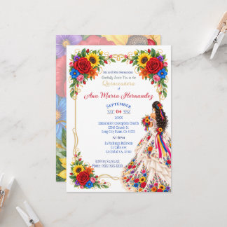 Mexikanische Quinceañera-Einladungen Farbige Blume Einladung