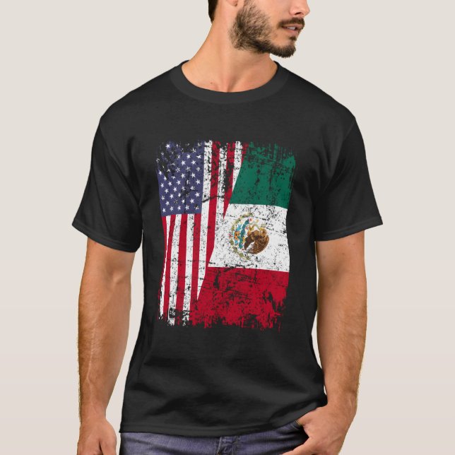Mexikanische Roots Halbamerikanische Flagge Mexiko T-Shirt (Vorderseite)