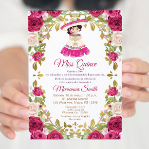 Mexikanische rosa Rosen Blumen Quinceanera  Einladung