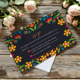 Mexikanische Schwarz-Flora-farbene Botanische Hoch RSVP Karte