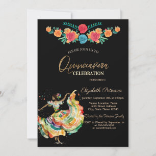 Mexikanische Señorita Fiesta Blumen Quinceanera Einladung