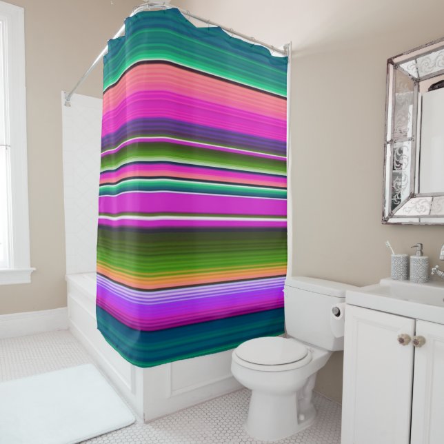 mexikanische Serape Blanket Farbenfrohe Streifen A Duschvorhang (Beispiel)