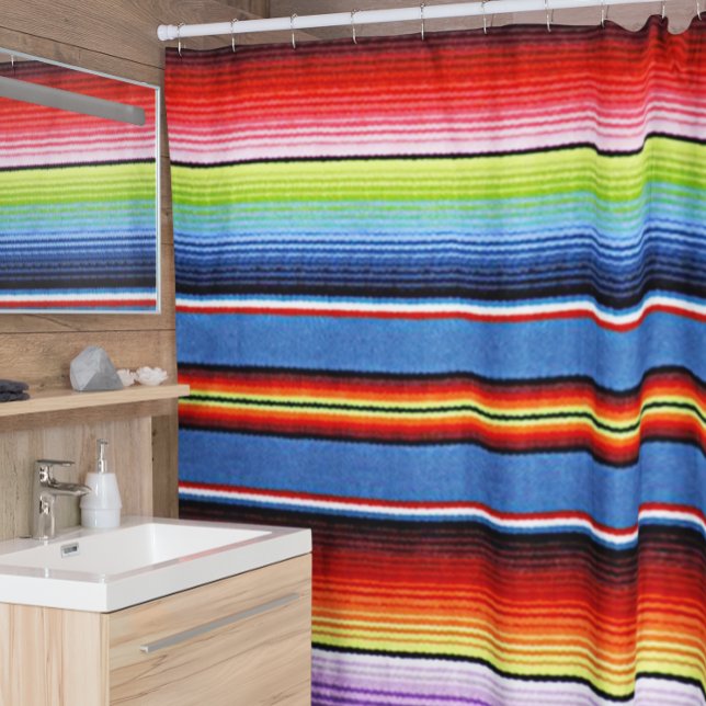 Mexikanische Serape Blanket Farbenfrohe Streifen L Duschvorhang (Von Creator hochgeladen)