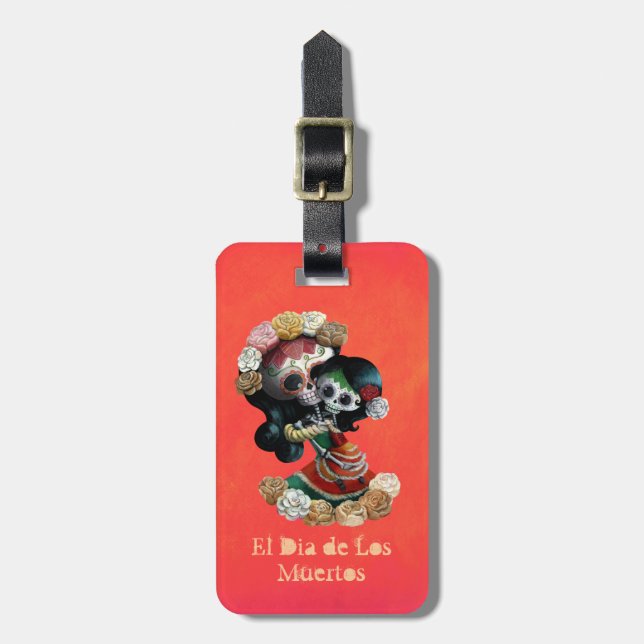 Mexikanische Skeleton Motherly Liebe Gepäckanhänger (Vorderseite vertikal)