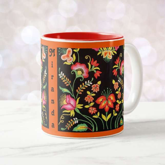 Mexikanische Stickerei Bloral IHRER NAME Kaffee Cu Zweifarbige Tasse (Von Creator hochgeladen)