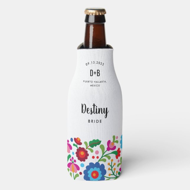 mexikanische Stickerei Hochzeitsfeier Flasche Cool Flaschenkühler (Flaschenvorderseite)