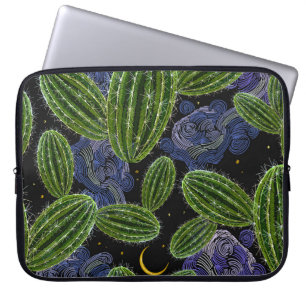 mexikanische Stickerei: Kakteen Night Seamless. Laptopschutzhülle