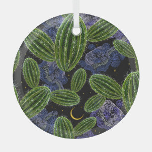 Mexikanische Stickerei: Kaktus Nacht nahtlos. Ornament Aus Glas